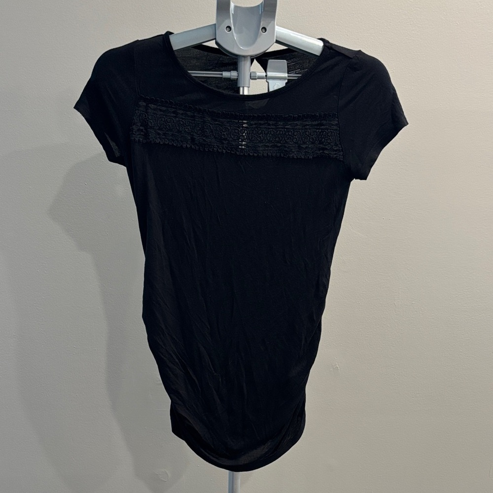 Motherhood Maternity Black Short Sleeve Top with Lace Detail, size XS